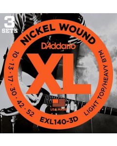 D'Addario EXL140-3D 3 Pack Nickel Wound, Light Top/Heavy Bottom, 10-52